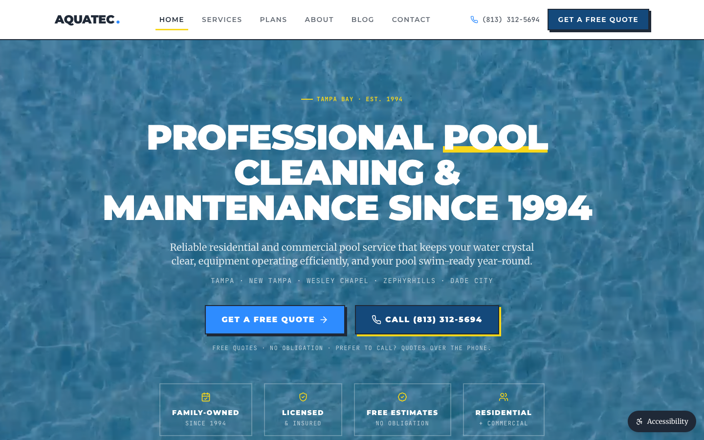 Aquatec Pool Service — website by NTechStorm